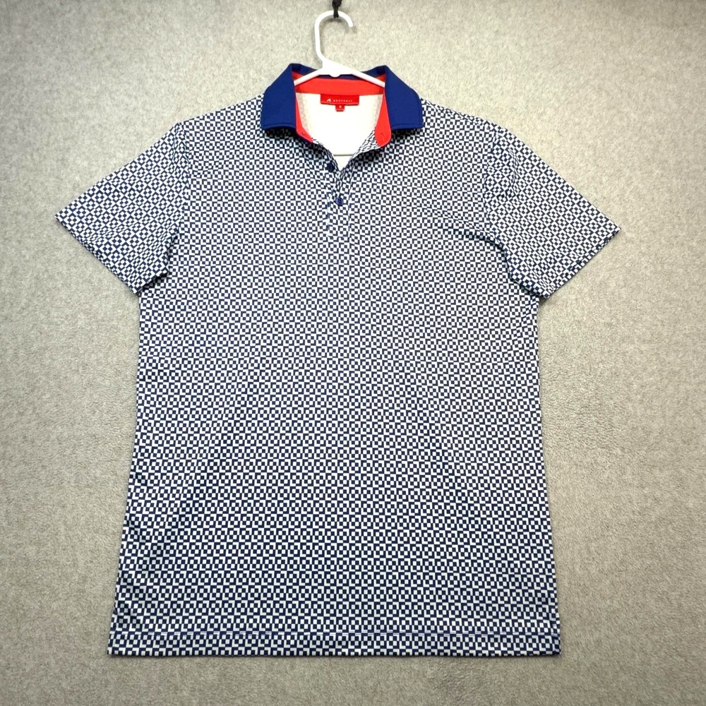 Redvanly Polo Shirt Mens Small Blue Geometric Golf Performance Stretch Tech